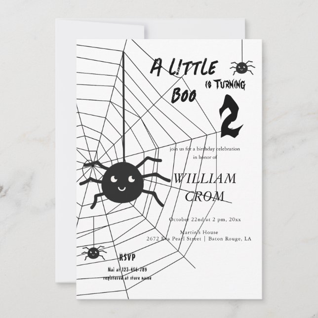 Halloween Black And White Spider Web 2nd Birthday Invitation (Front)