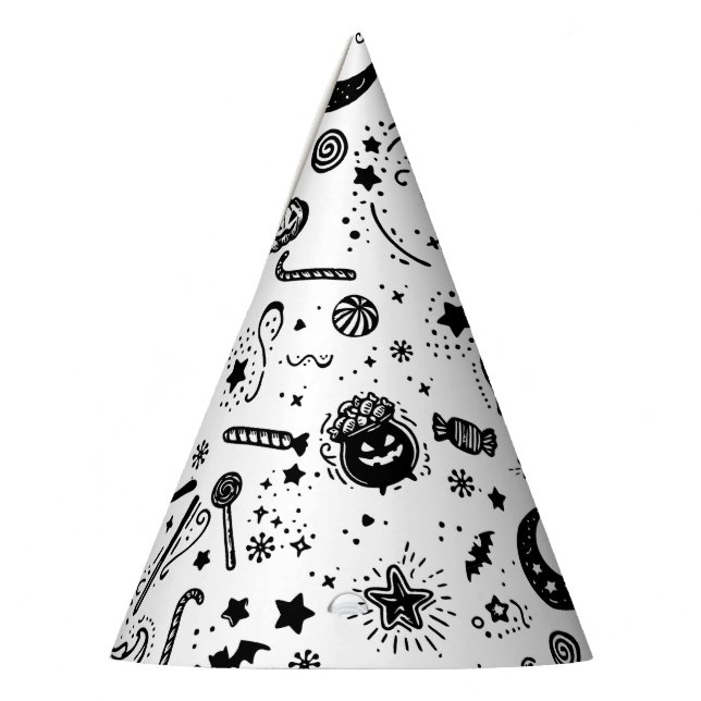 Halloween Black And White Spooky Birthday Party Hat (Left)