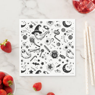 Halloween Black And White Spooky Birthday Party Napkin