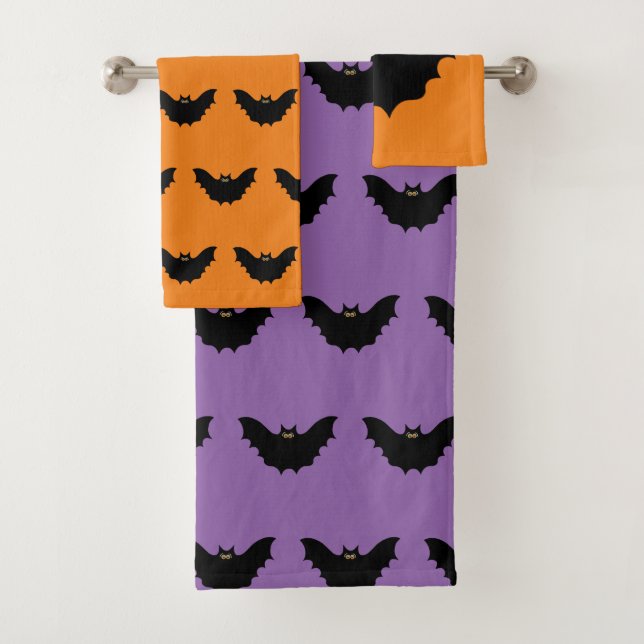 Halloween Black Bat Bath Towel Set (Insitu)