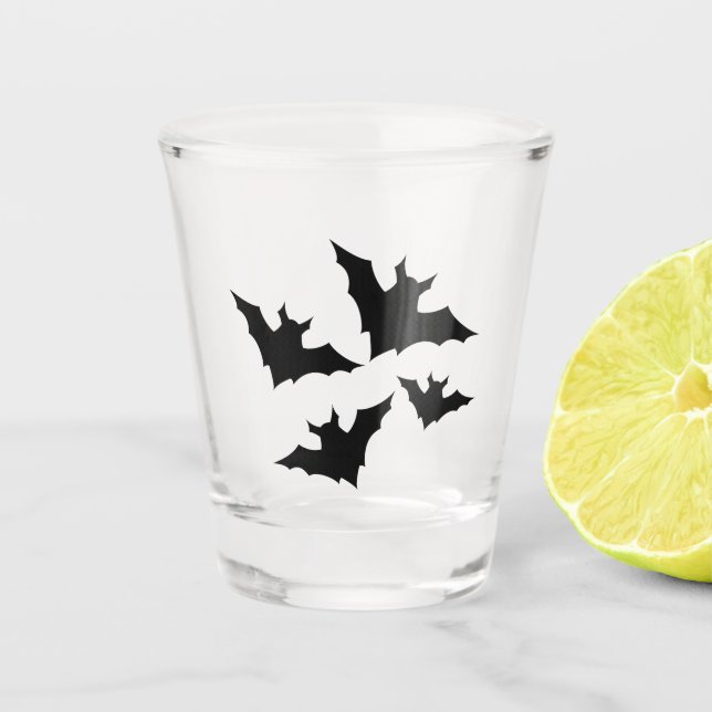 Halloween black bats cool spooky shot glass (Front)