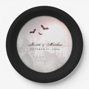 Halloween Black Bats Gothic Wedding Matching Plate