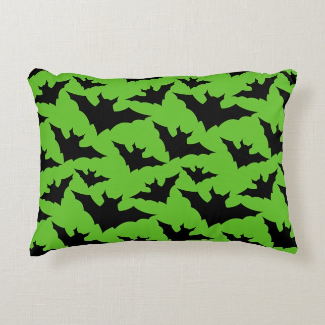Halloween black bats green cool spooky pattern accent pillow (Front)