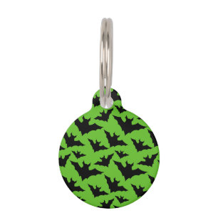 Halloween black bats green cool spooky pattern pet tag
