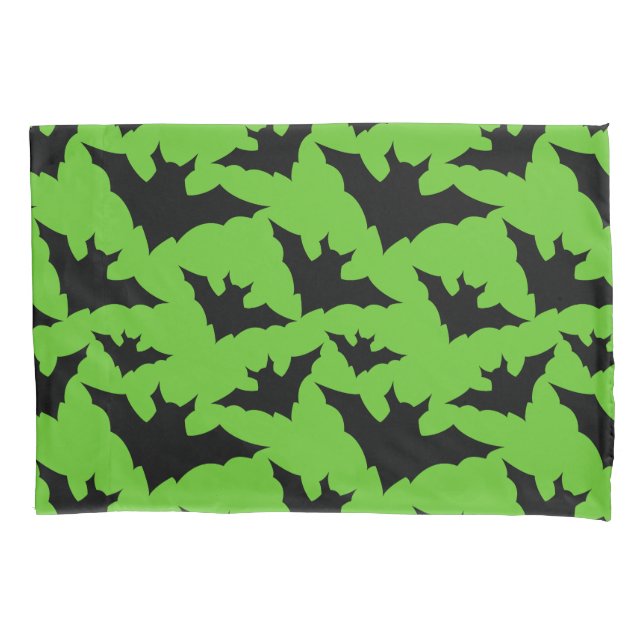Halloween black bats green cool spooky pattern pillowcase (Front)