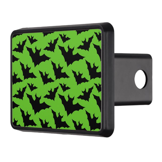Halloween black bats green cool spooky pattern trailer hitch cover (Left)