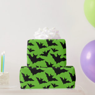 Halloween black bats green cool spooky pattern wrapping paper