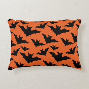 Halloween black bats orange cool spooky pattern accent pillow