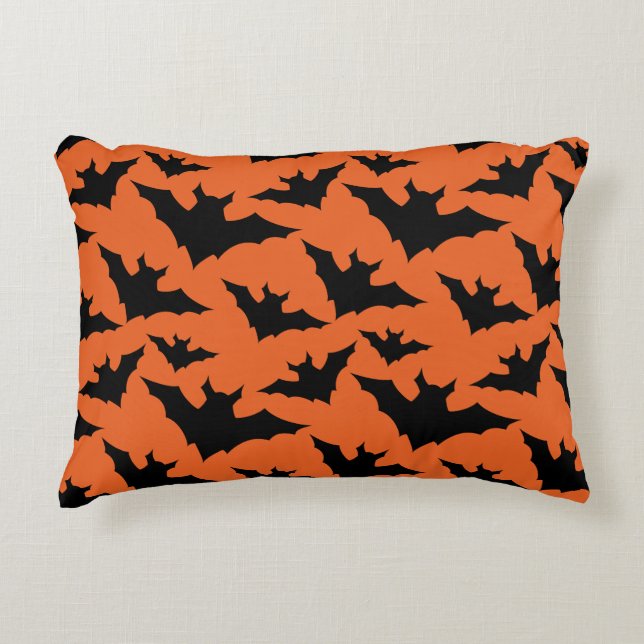 Halloween black bats orange cool spooky pattern accent pillow (Front)