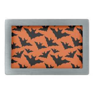 Halloween black bats orange cool spooky pattern belt buckle