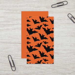 Halloween black bats orange cool spooky pattern business card