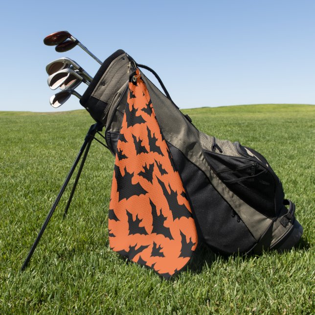 Halloween black bats orange cool spooky pattern golf towel (Green)