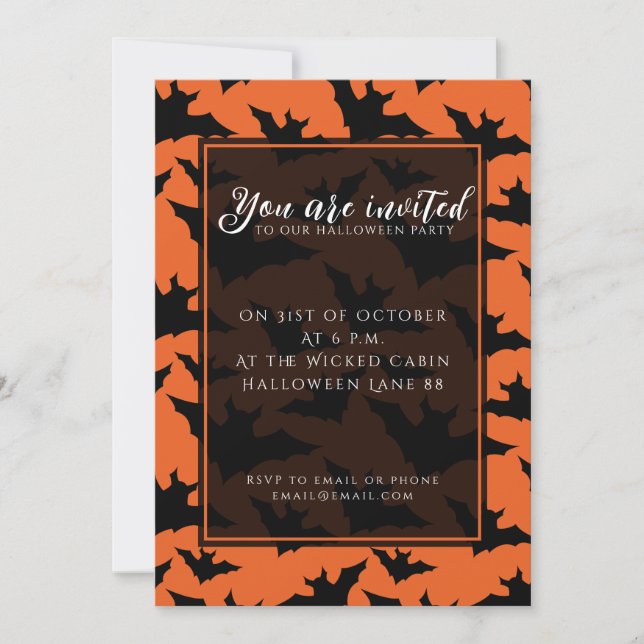 Halloween black bats orange cool spooky pattern invitation (Front)