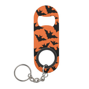 Halloween black bats orange cool spooky pattern keychain bottle opener