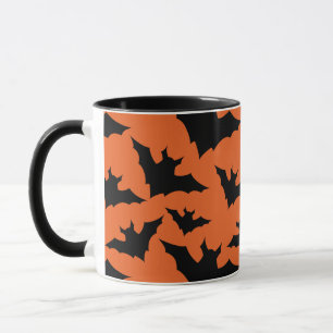Halloween black bats orange cool spooky pattern mug