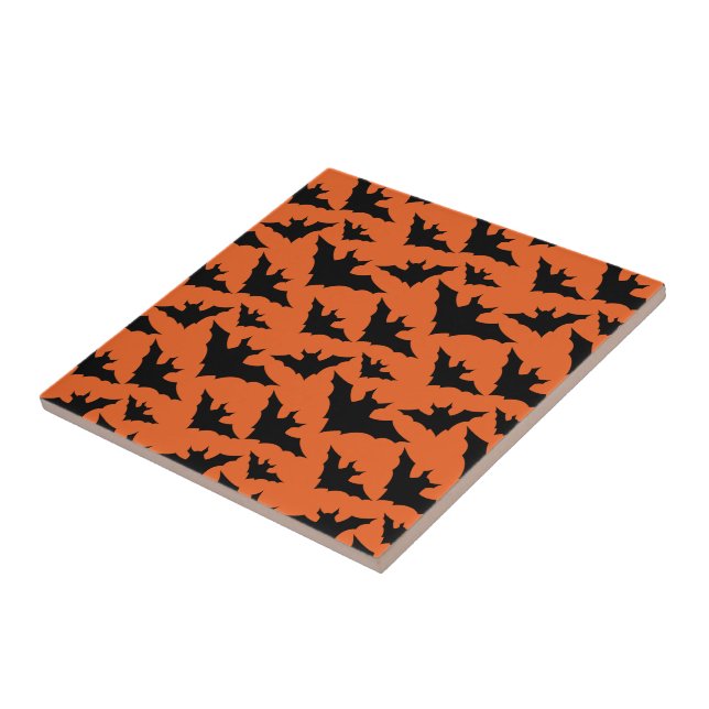Halloween black bats orange cool spooky pattern tile (Side)