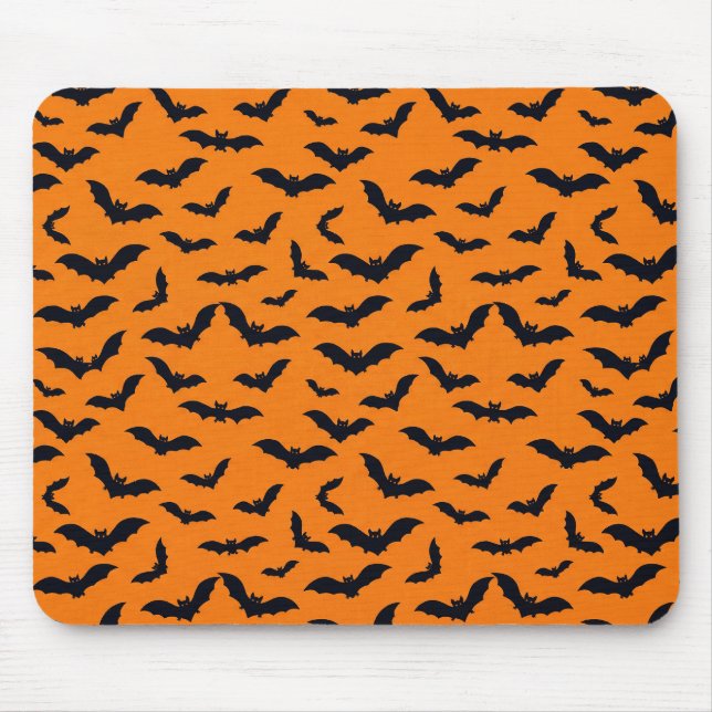 Halloween Black Bats Orange Seamless Pattern Mouse Pad (Front)