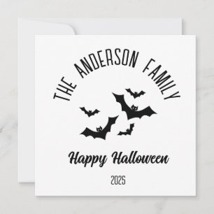 Halloween Black Bats Personalized Name Year Holiday Card