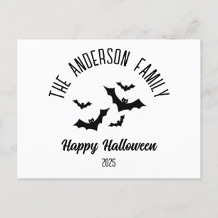 Halloween Black Bats Personalized Name Year Holiday Postcard