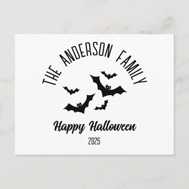 Halloween Black Bats Personalized Name Year Holiday Postcard (Front)