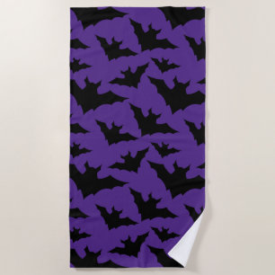 Halloween black bats purple cool spooky pattern beach towel