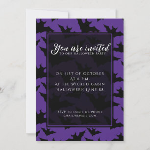 Halloween black bats purple cool spooky pattern invitation