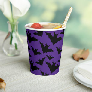 Halloween black bats purple cool spooky pattern paper cups