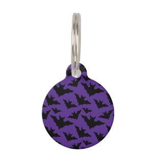 Halloween black bats purple cool spooky pattern pet tag