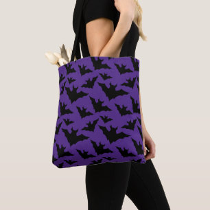 Halloween black bats purple cool spooky pattern tote bag