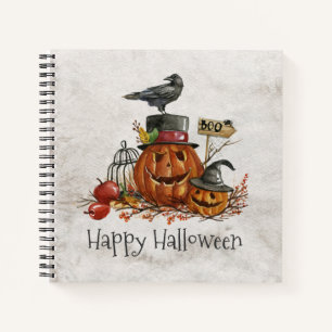 Halloween Black Bird and Pumpkins Notebook