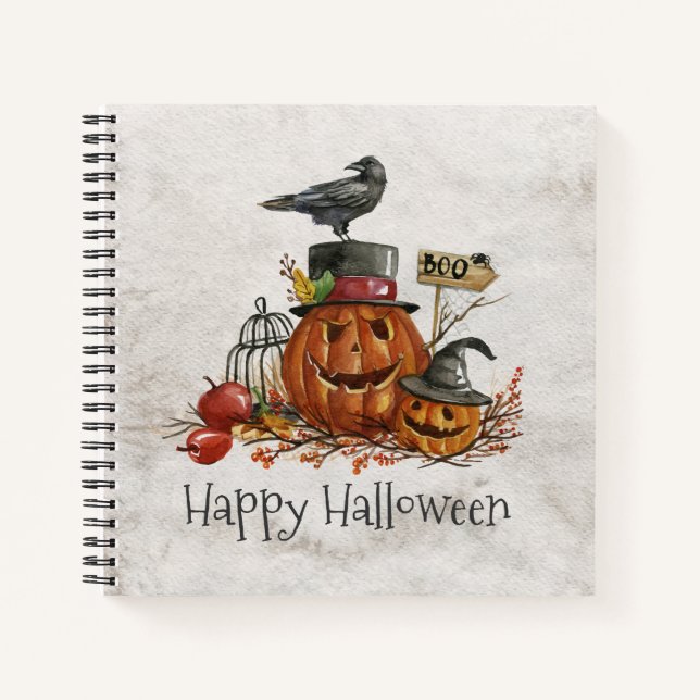 Halloween Black Bird and Pumpkins | Notebook (Front)