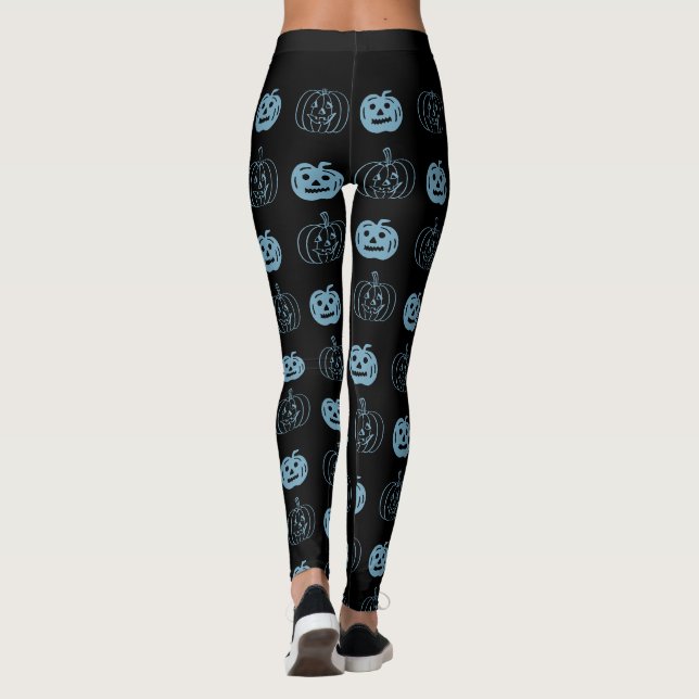 Halloween Black Blue Pumpkin Pattern Costume Leggings (Back)