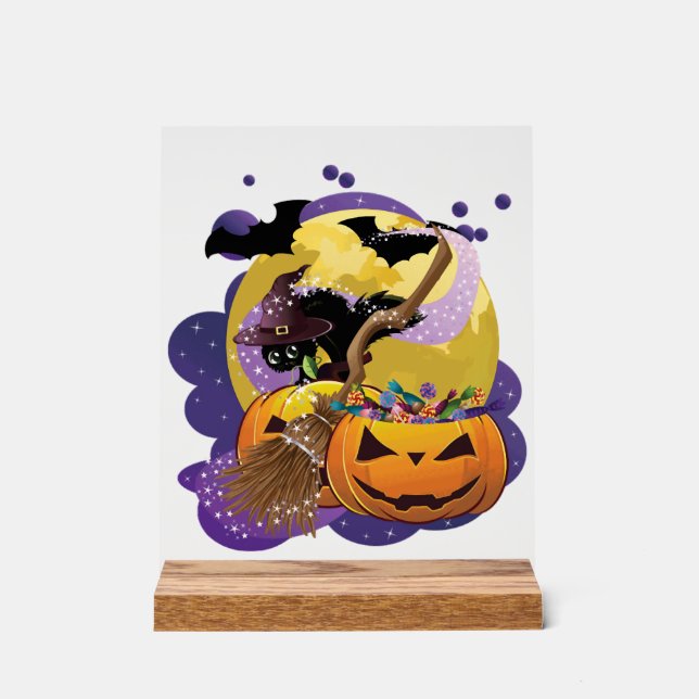 Halloween black cat acrylic sign (Front)