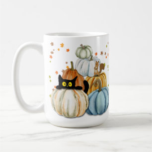 Halloween Black Cat and Colourful Fall Pumpkins Coffee Mug