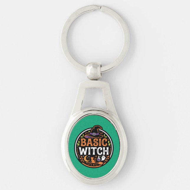 Halloween: black cat and ghost – Basic Witch. Keychain (Front)