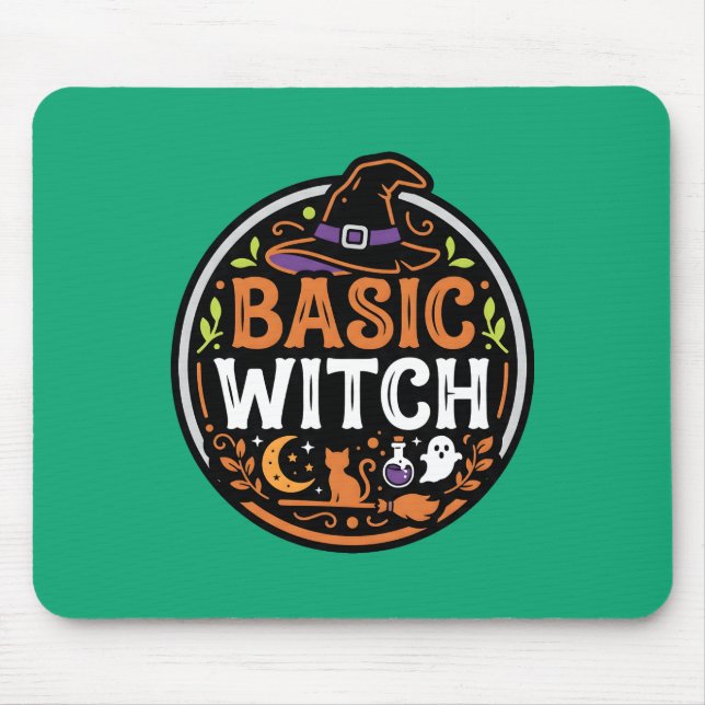 Halloween: black cat and ghost – Basic Witch. Mouse Pad (Front)