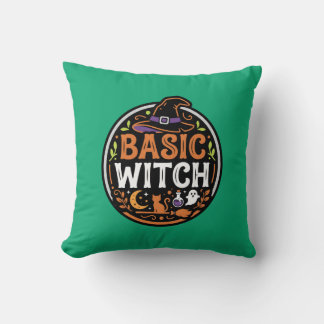 Halloween: black cat and ghost – Basic Witch. Throw Pillow