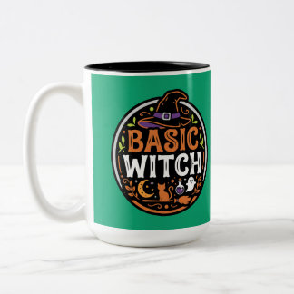 Halloween: black cat and ghost – Basic Witch. Two-Tone Coffee Mug