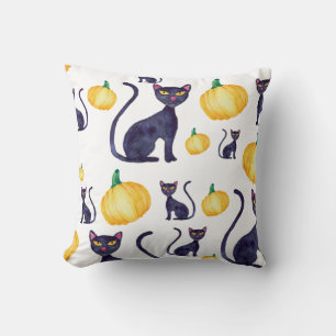 Halloween Black Cat And Orange Pumpkins Design Throw Pillow
