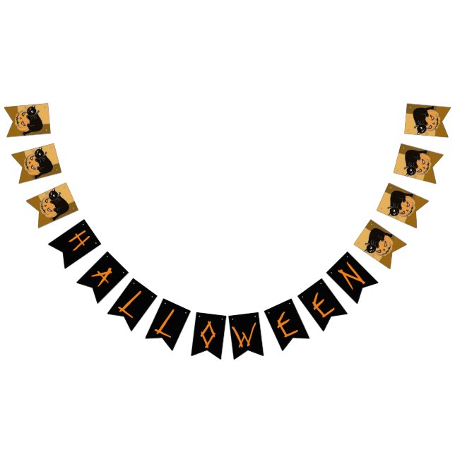 Halloween Black Cat and Pumpkin  Bunting Flags (All)
