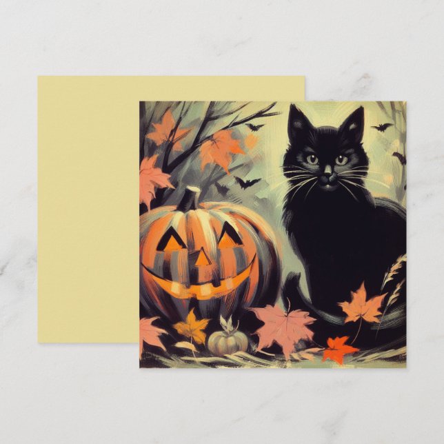 Halloween Black Cat and Pumpkin Card (Front/Back)