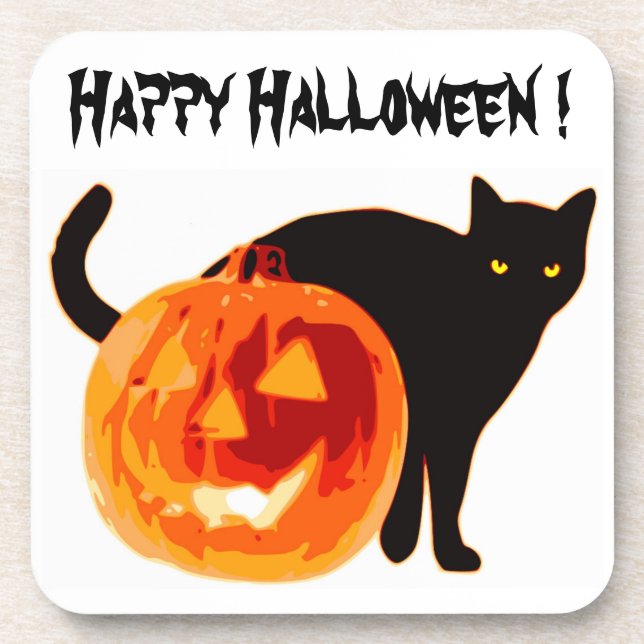 HALLOWEEN BLACK CAT AND PUMPKIN COASTER (Front)