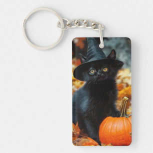 Halloween Black Cat and Pumpkin Keychain