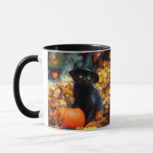 Halloween Black Cat and Pumpkin Mug