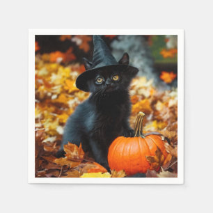 Halloween Black Cat and Pumpkin Napkin
