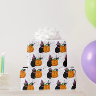 Halloween Black Cat and Pumpkin Pattern Craft Wrapping Paper