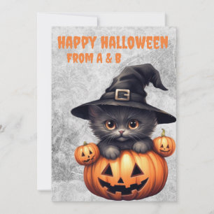 halloween black cat and pumpkin spooky gothic holiday card