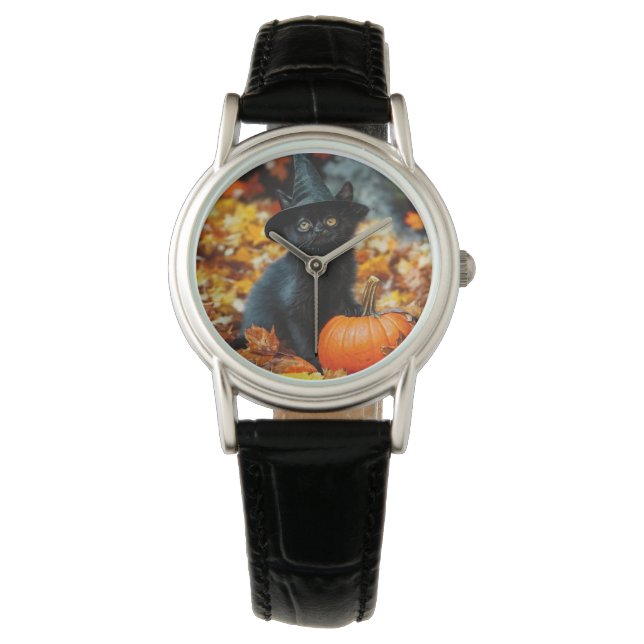 Halloween Black Cat and Pumpkin Watch (Front)