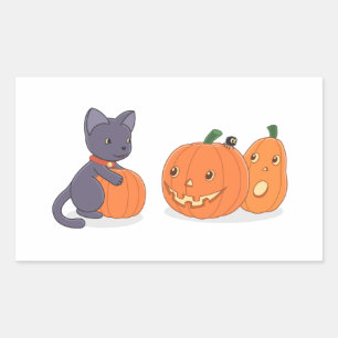Halloween Black Cat and Pumpkins Sticker