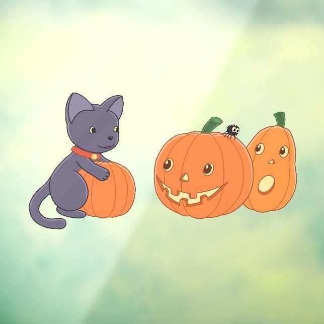 Halloween Black Cat and Pumpkins Window Cling (Sheet 3)